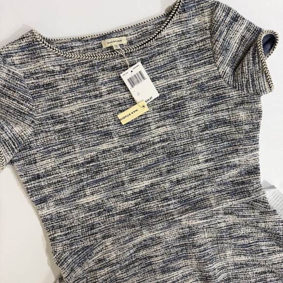 Max Studio Dresses & Skirts - Max Studio Tweed Fit Flare Dress Short Sleeve Textured Blue White Black Sz L NWT